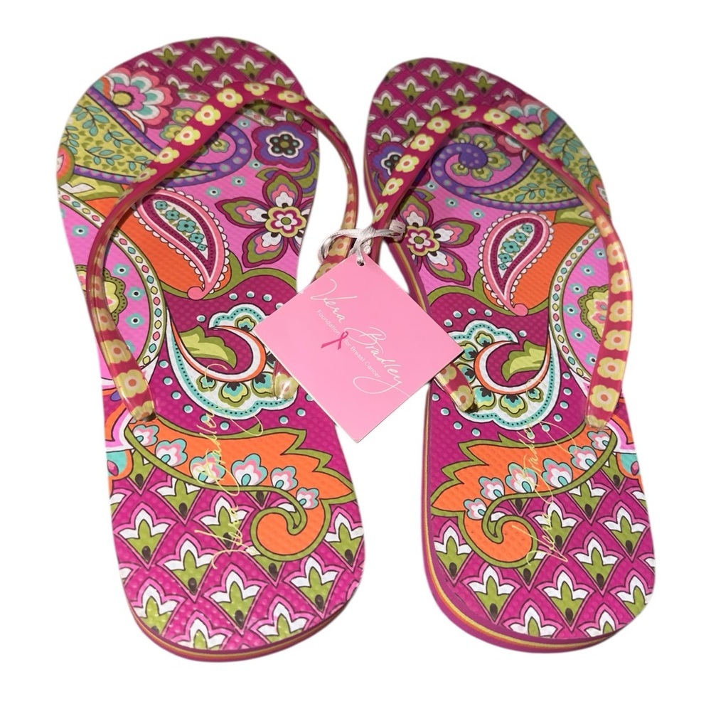 Vera Bradley Pink Paisley Floral Paradise Vacation Beach Flip Flops